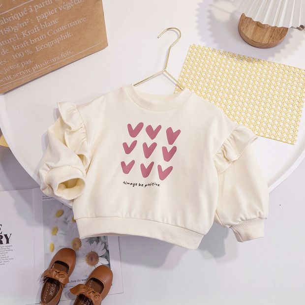 Girls' 2026 Spring Collection New Style Top - Cute And Casual Pullover Hooded Shirt For Children - Children's Heart-shaped Collar Sweatshirt