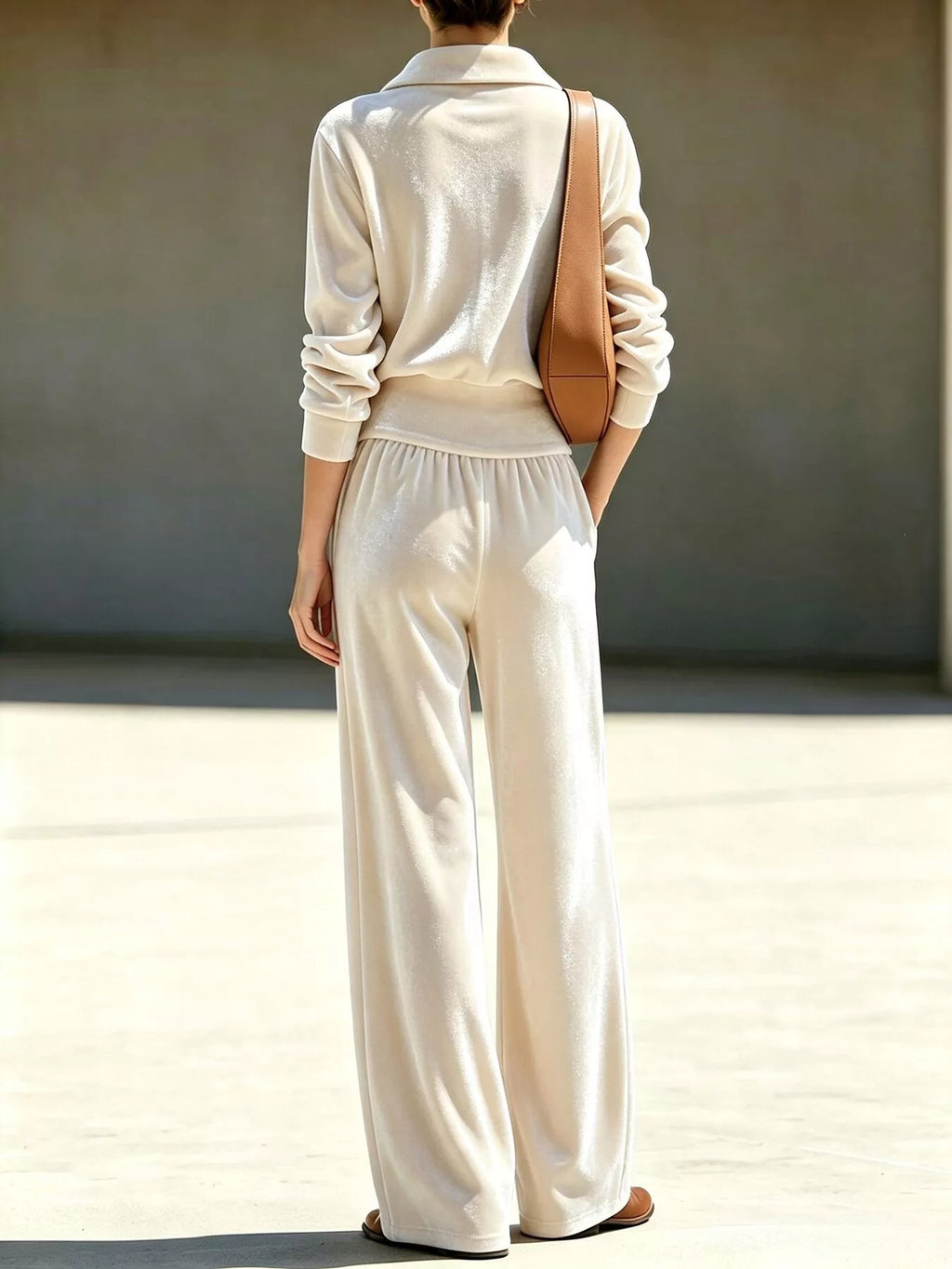 Full Size Half Zip Sweatshirt and Wide-Leg Pants Set Plus Size