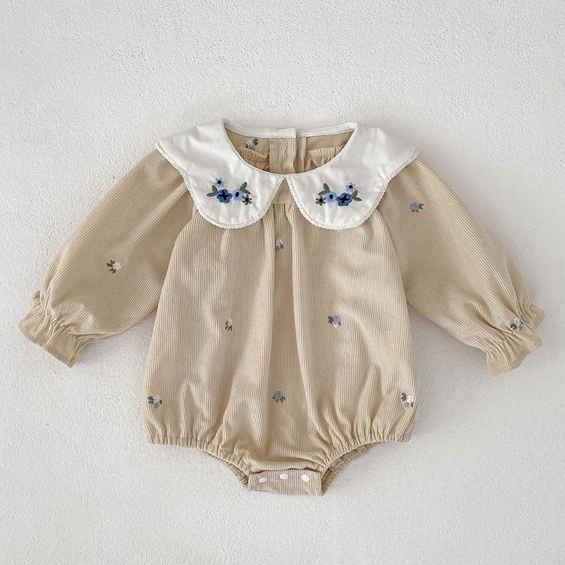 Western-style Embroidered-collar Long-sleeve Romper For Baby Girls
