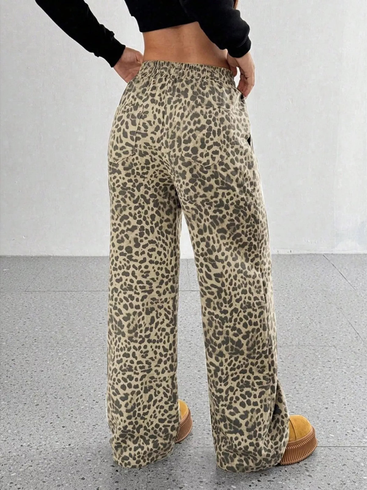 Leopard Wide-Leg Drawstring Pants