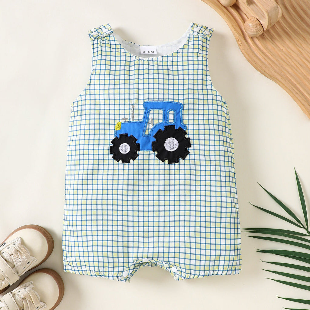 Cute Embroidered Plaid Romper For Babies And Toddlers