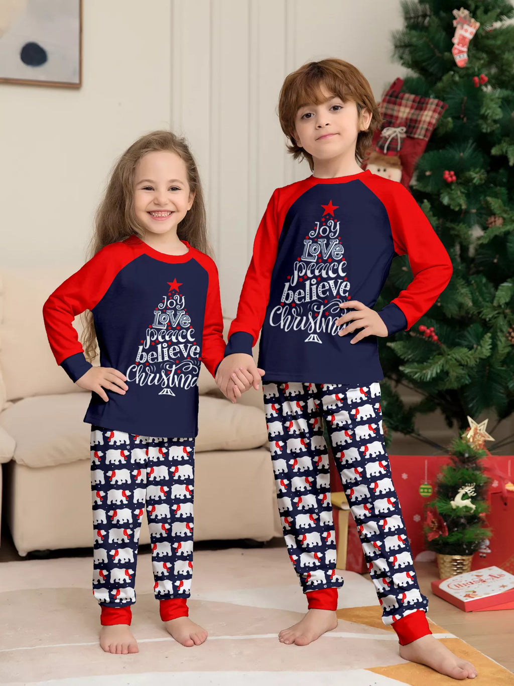 Full Size Matching Family Christmas Pajama Set with Festive Print Plus Size