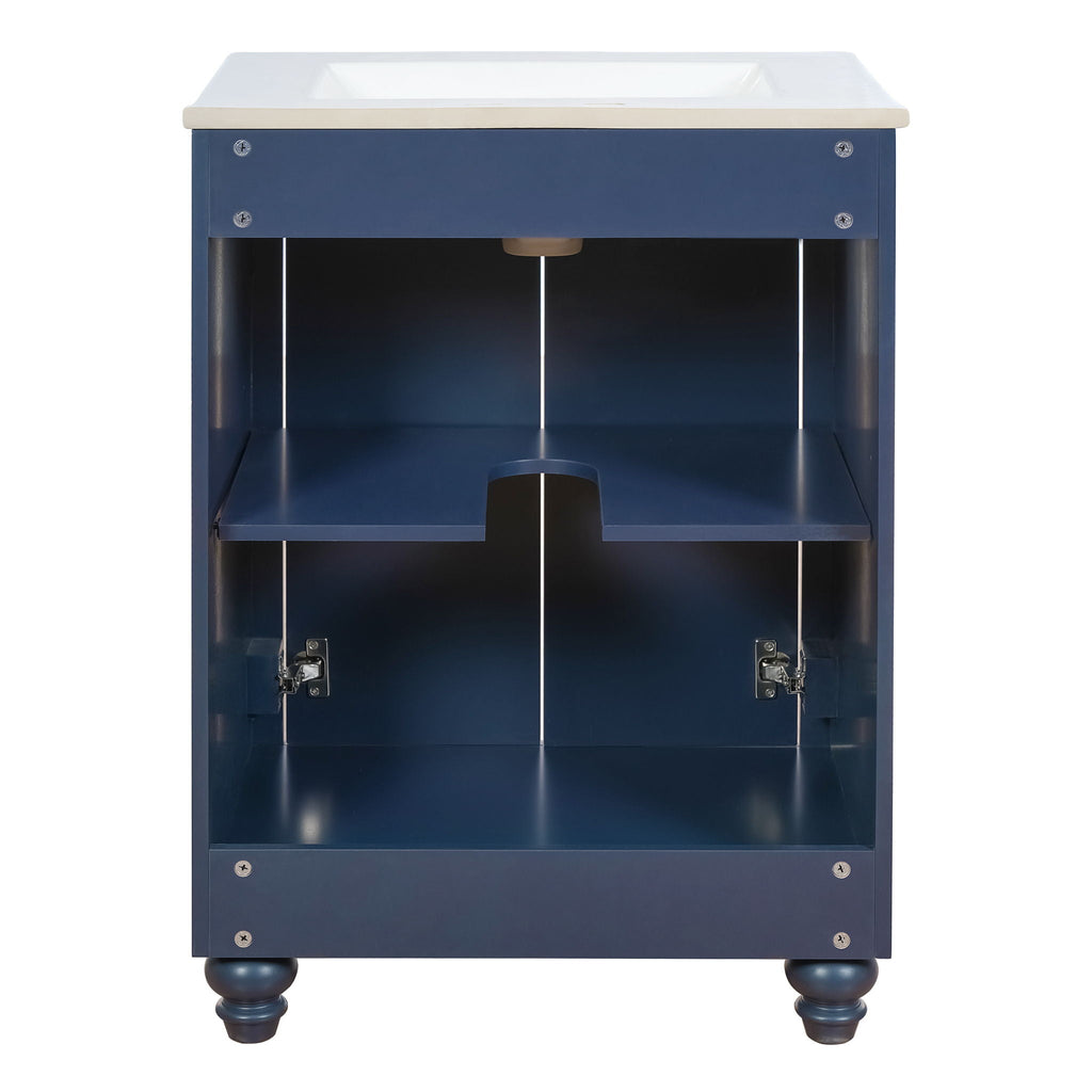 Bathroom Vanity With Ornate Elliptical Motif, Soft Close Hinges