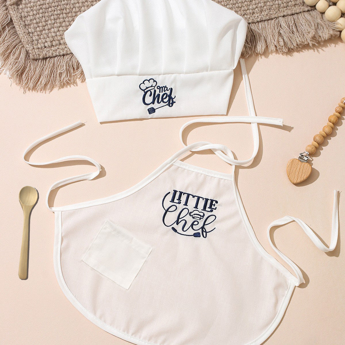 One-month-old Baby Photo Outfit Tall-top Hat Lace-trimmed Embroidery Little Chef Costume
