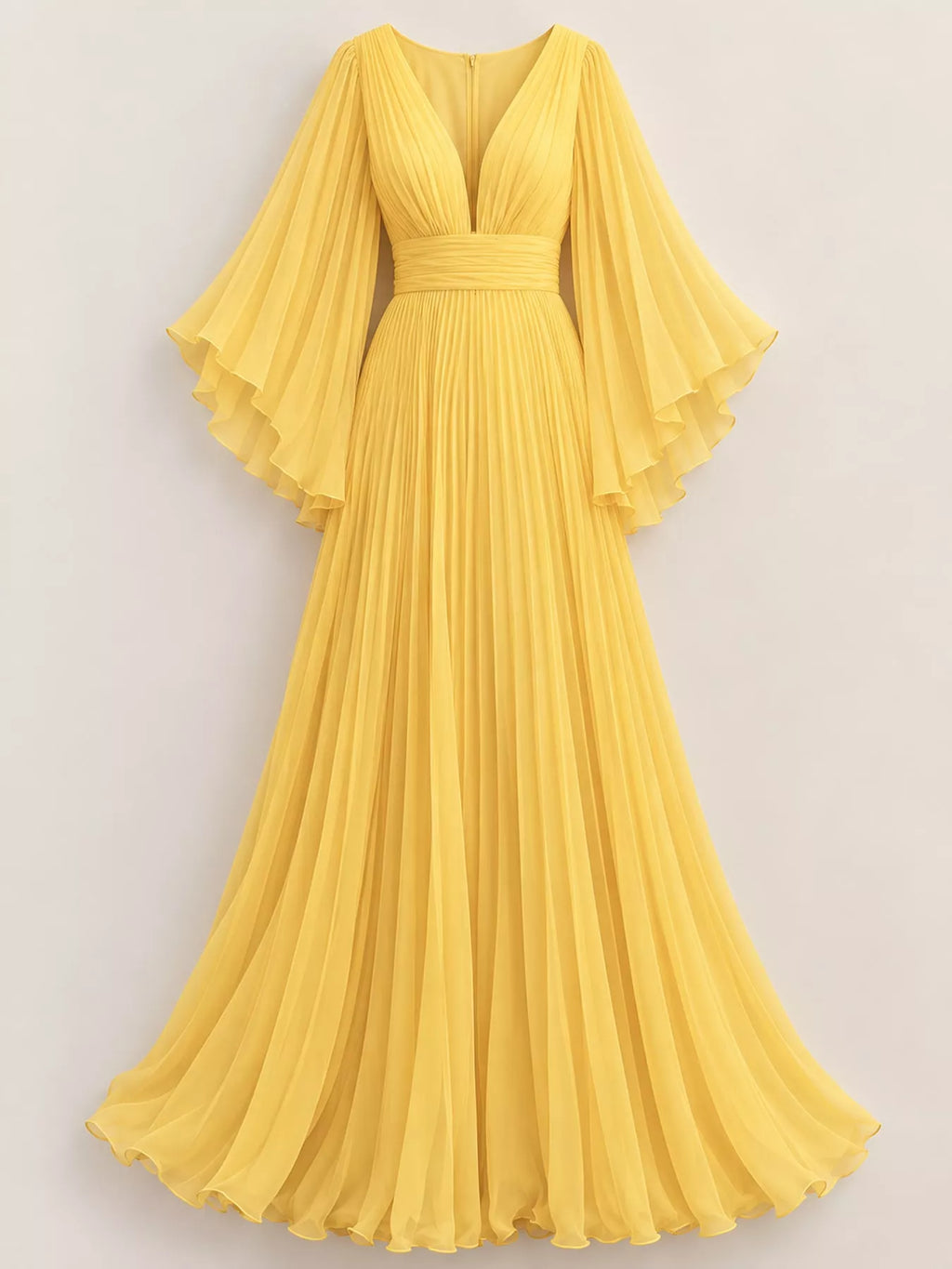 V-Neck Pleated Maxi Dress