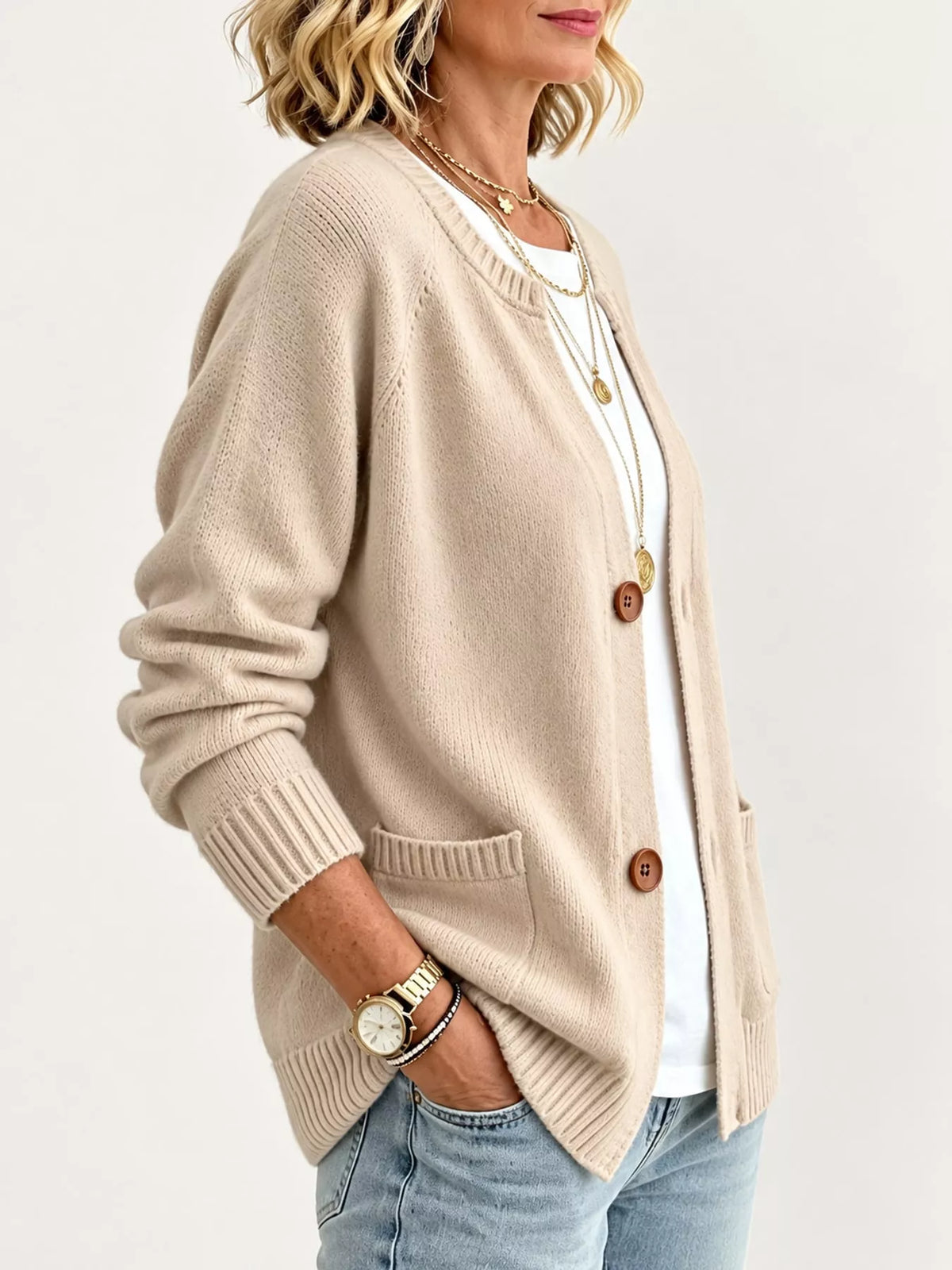 Full Size Button-Down Knit Cardigan Plus Size
