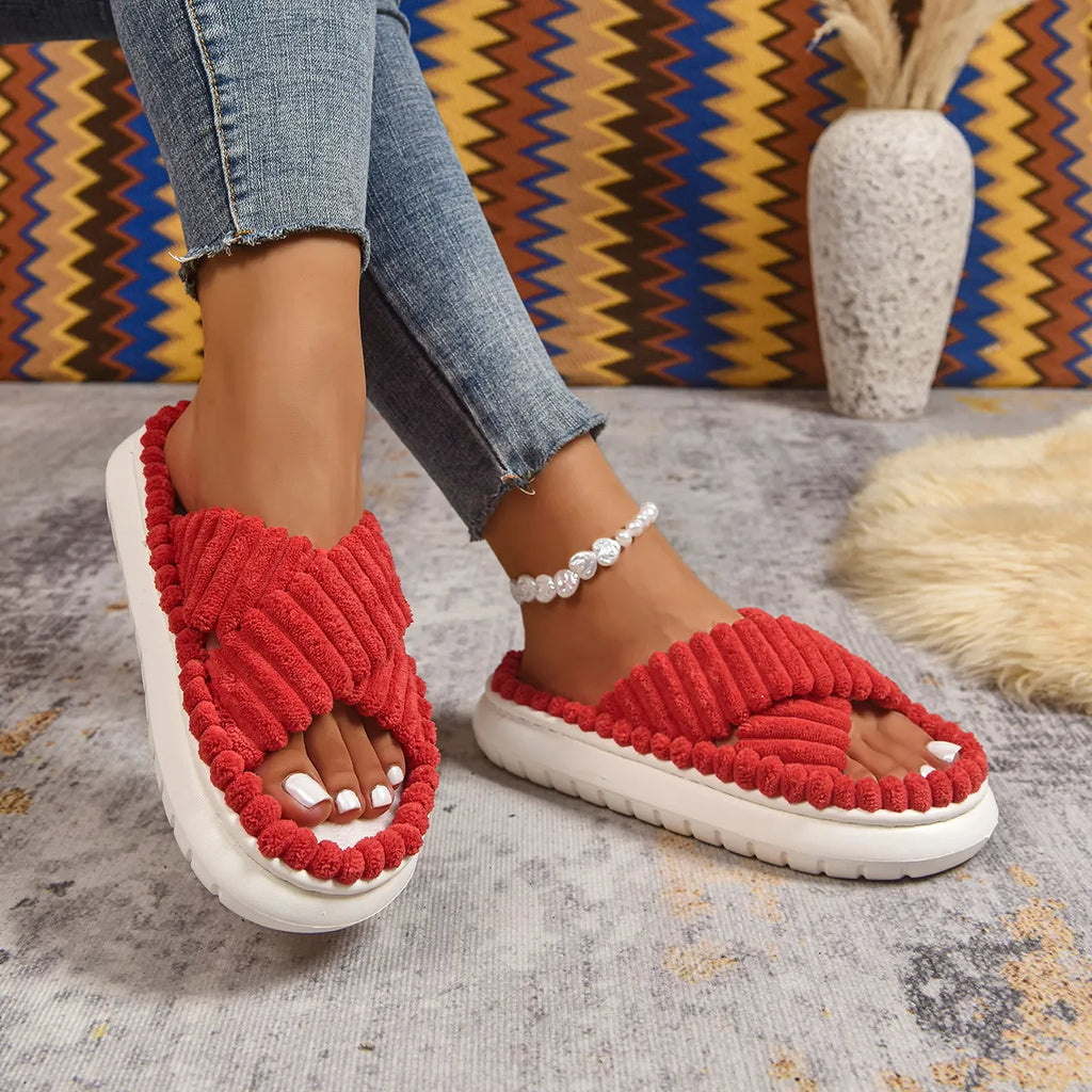 Crisscross Open Toe Platform Slippers