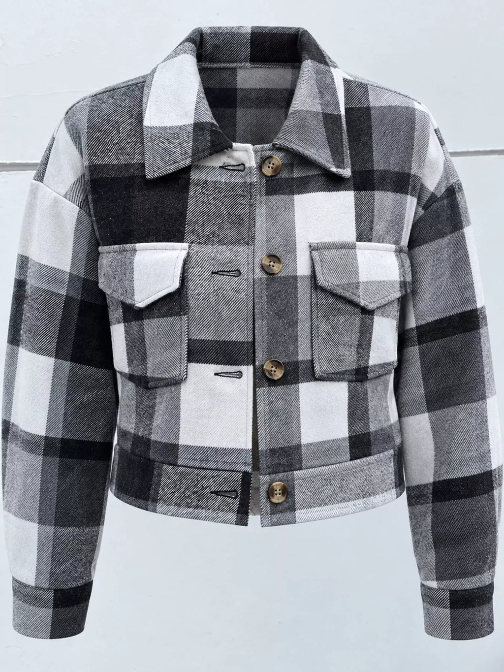Plaid Button-Front Cropped Jacket