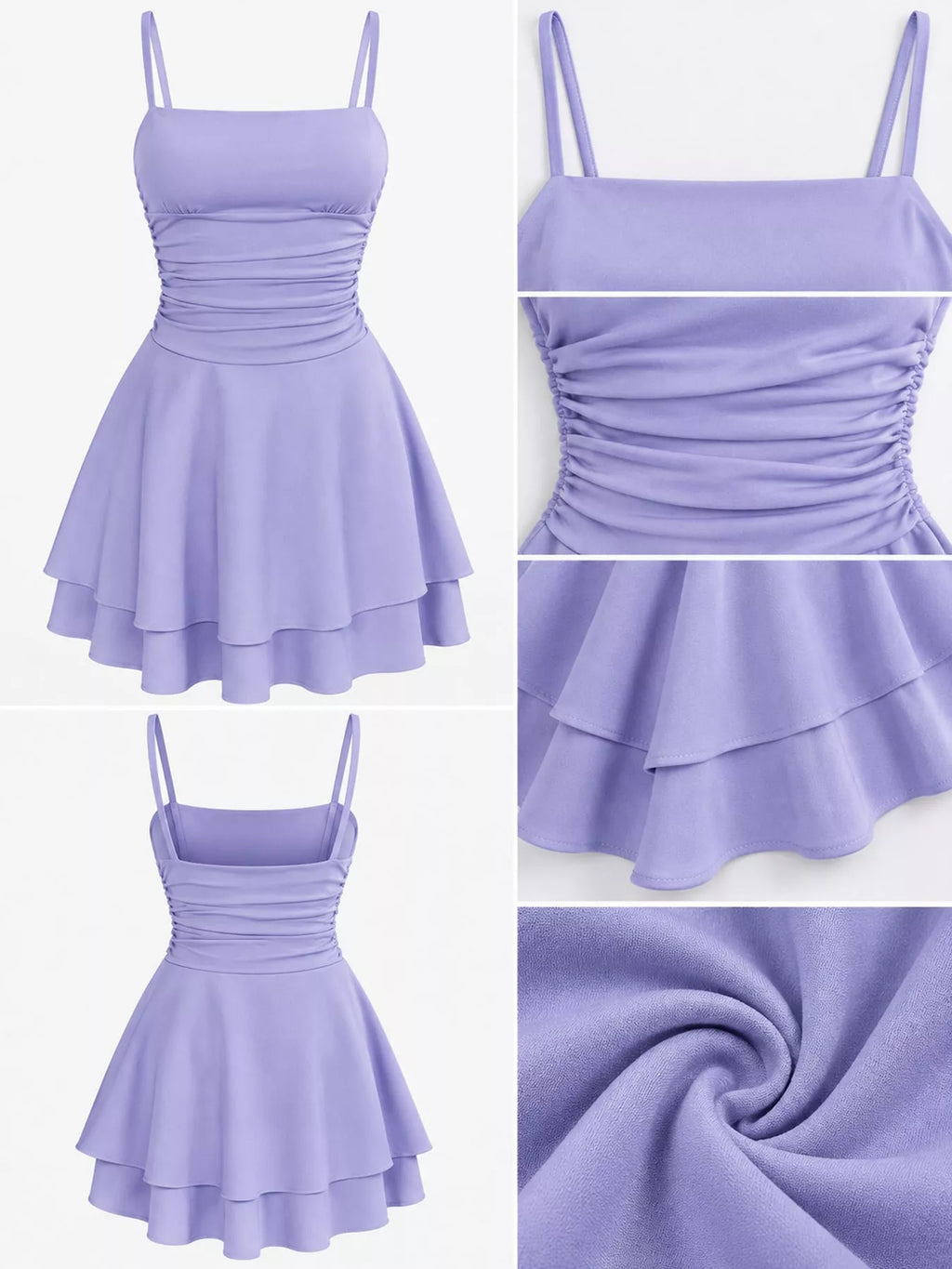 Ruched Spaghetti Strap Layered Mini Dress