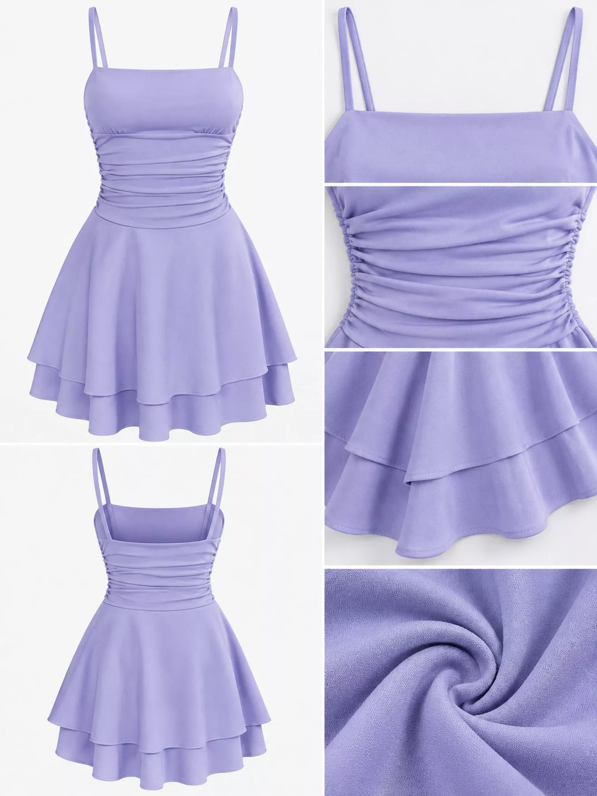Ruched Spaghetti Strap Layered Mini Dress