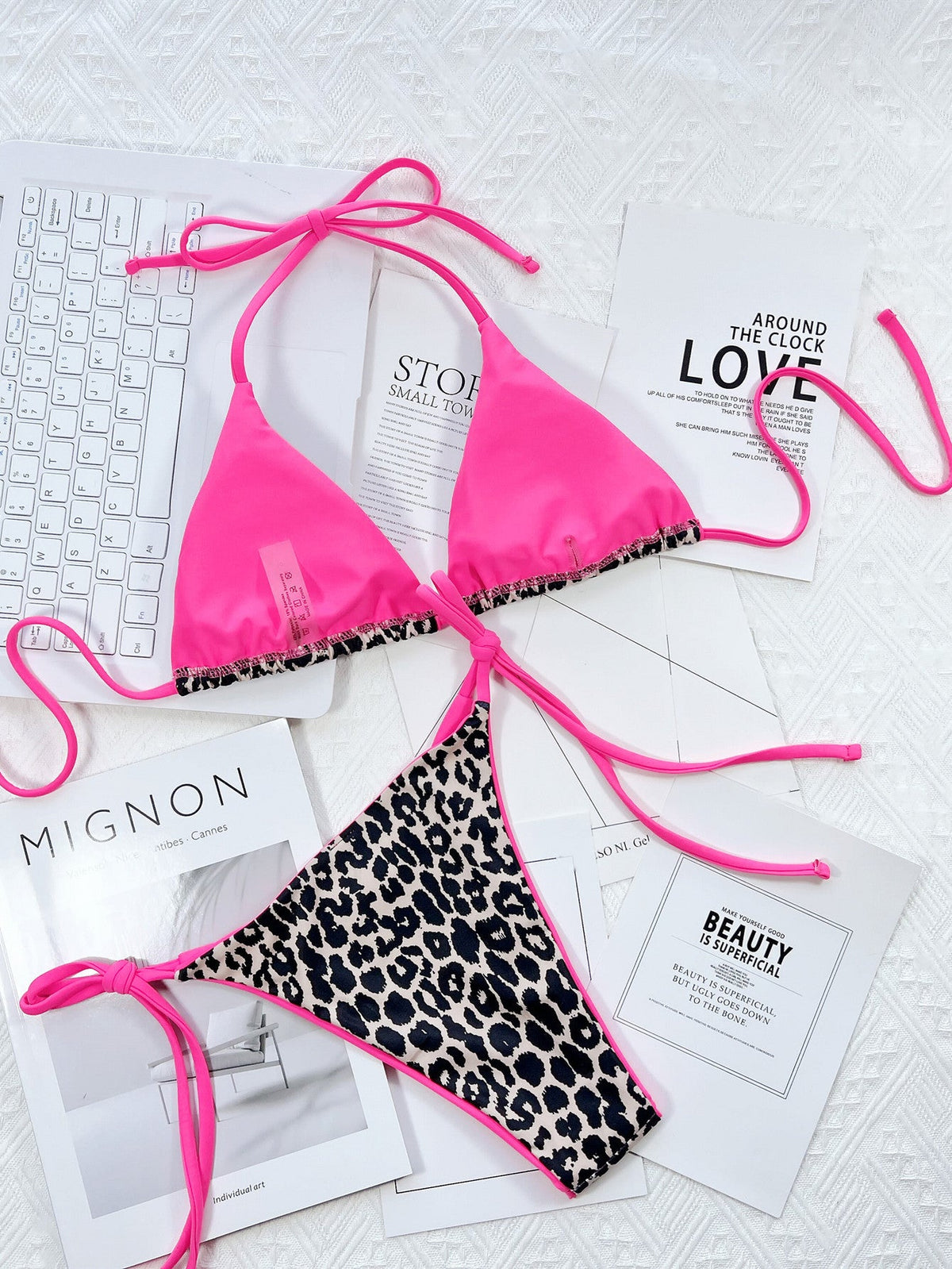 Leopard Print Tie Side Bikini Set