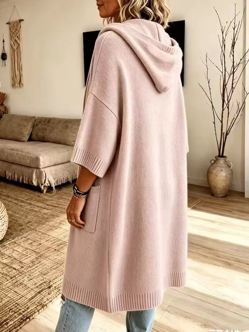 Hooded Button-Down Knit Cardigan with Pockets