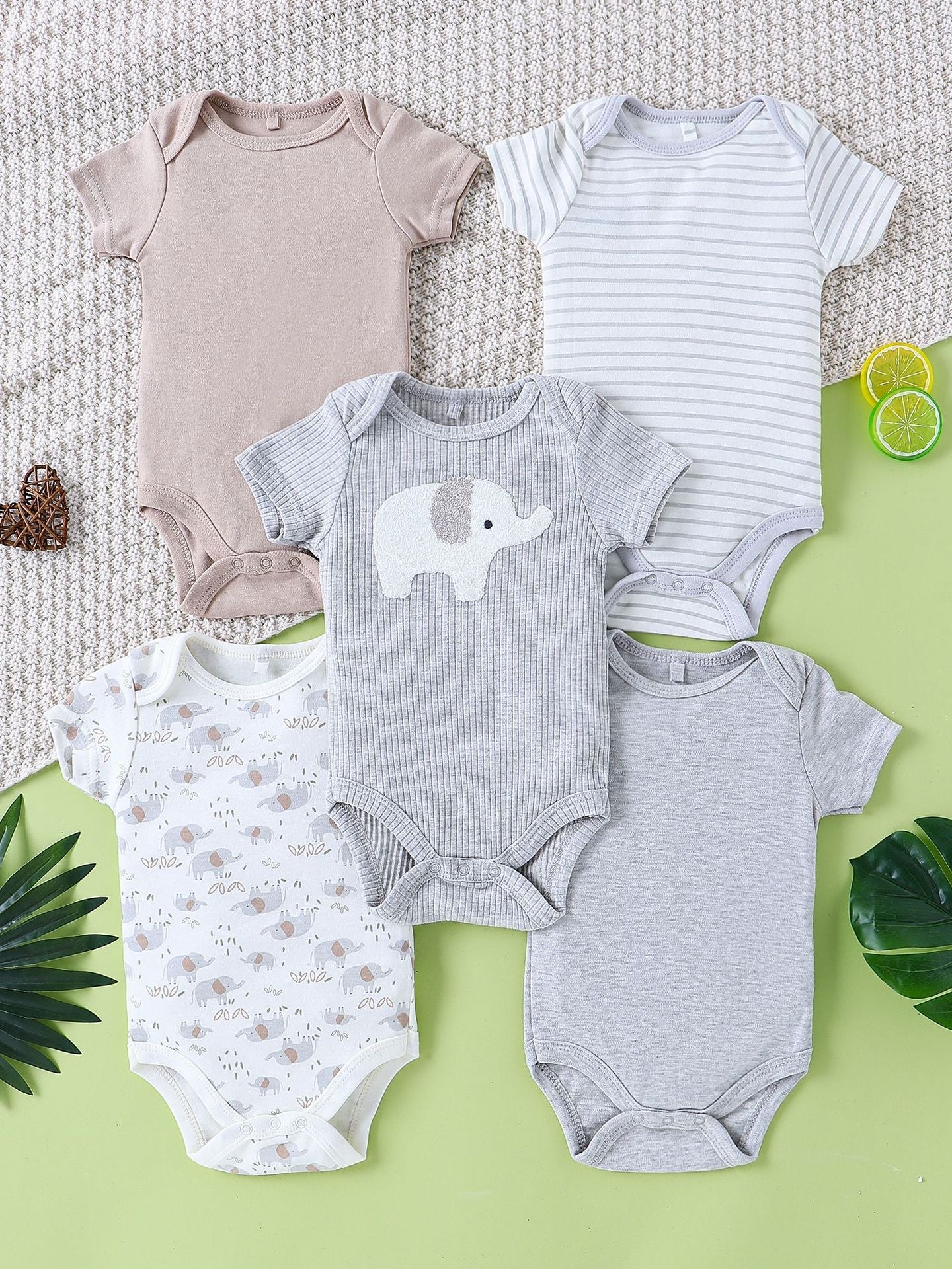 Cute Romper Short-Sleeve Baby Jumpsuit Five-Piece Set