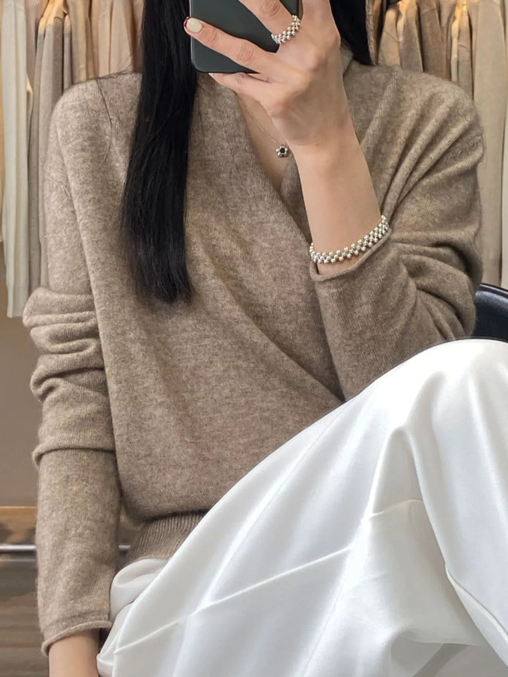 Wrap-Front Long Sleeve Sweater