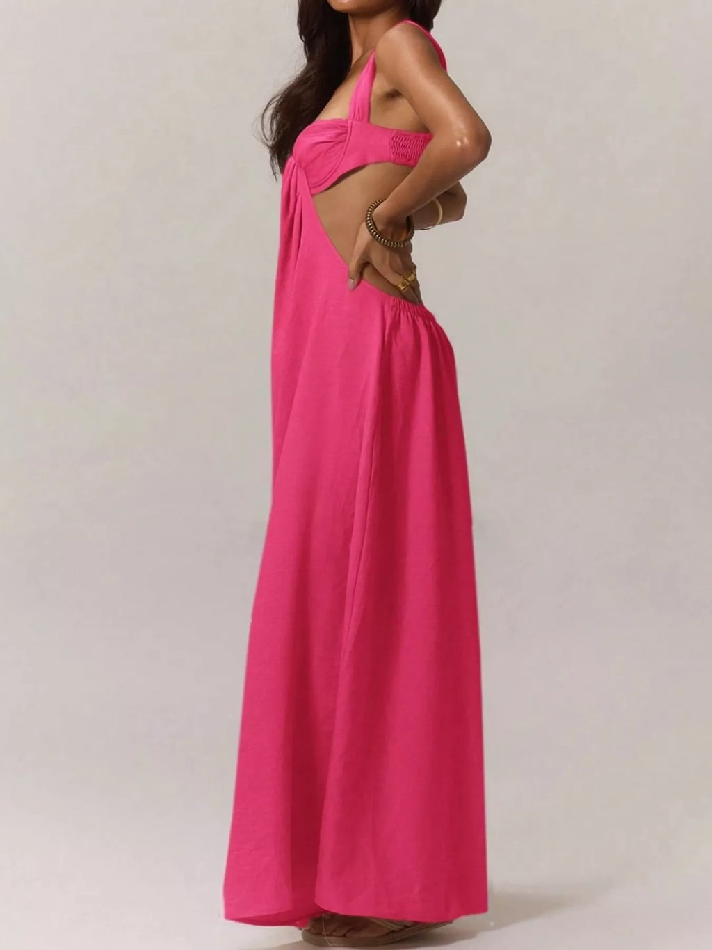 Backless Wide-Leg Jumpsuit with Cut-out Detail