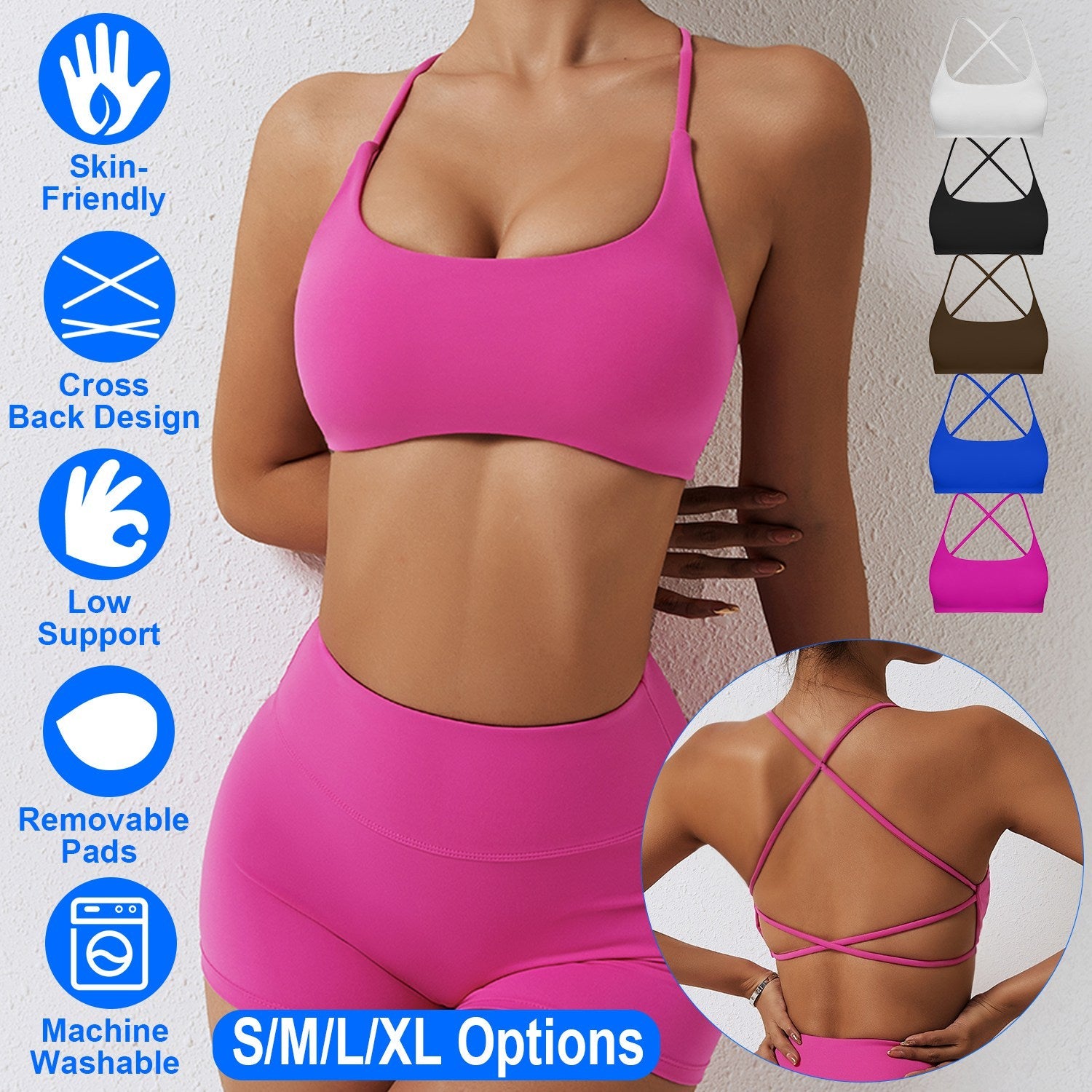 Cross Back Padded Sports Bra with Removable Pads