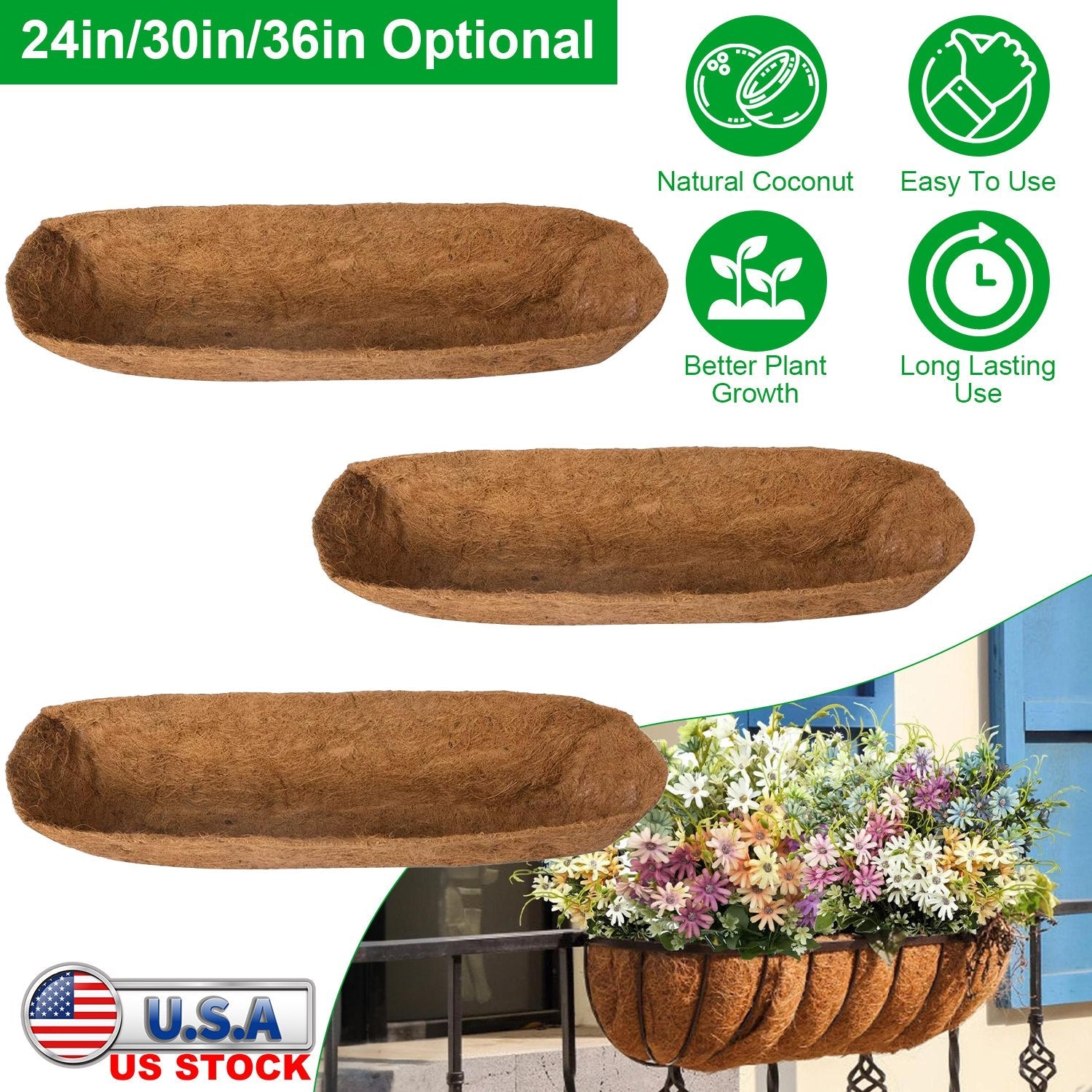 Coconut Fiber Liners for Planters Window Boxes