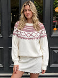 Geometric Crew Neck Knit Sweater