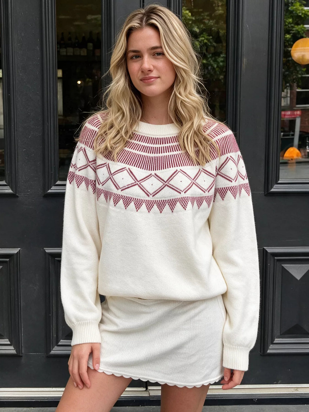 Geometric Crew Neck Knit Sweater
