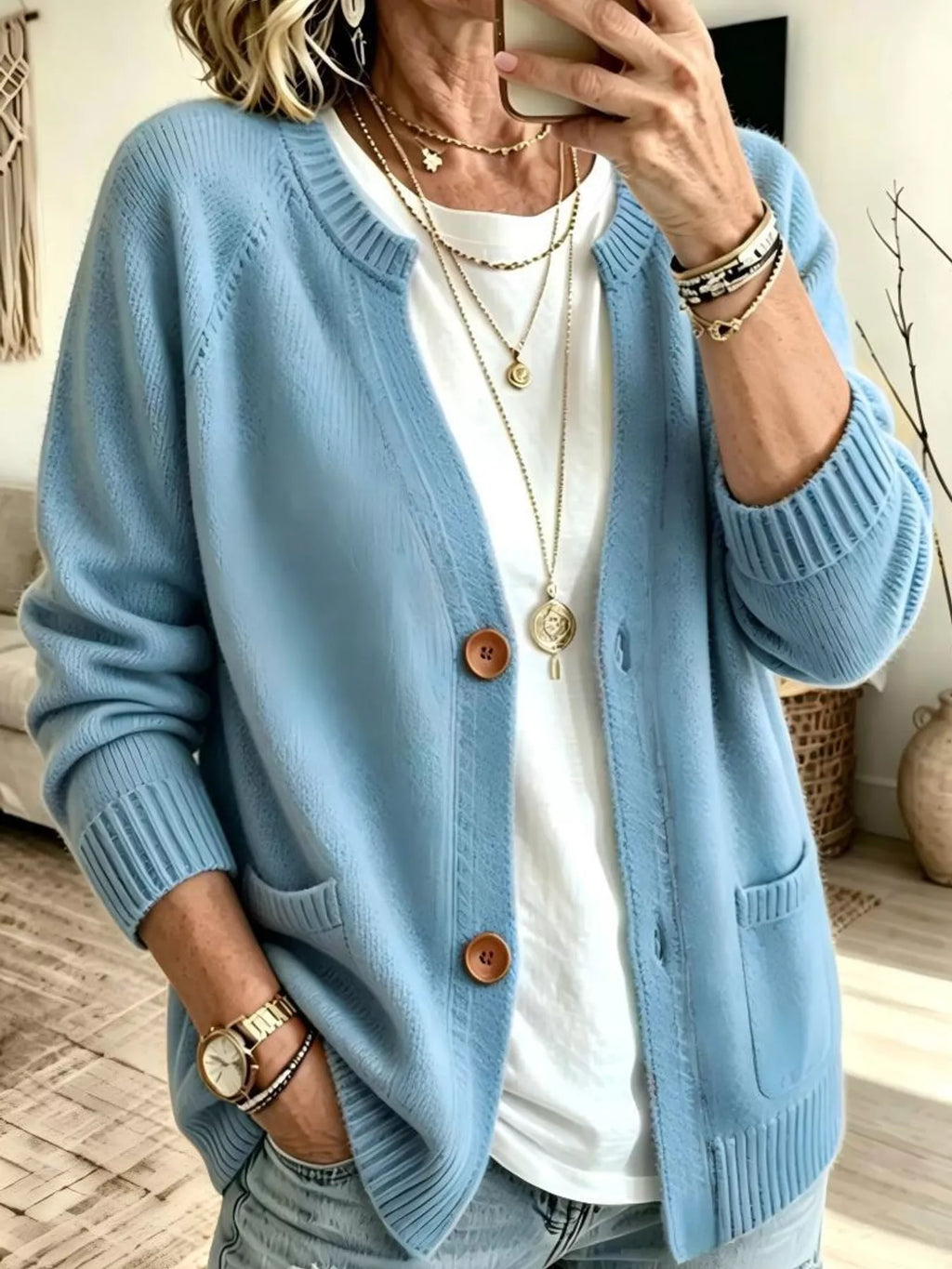 Full Size Button-Down Knit Cardigan Plus Size