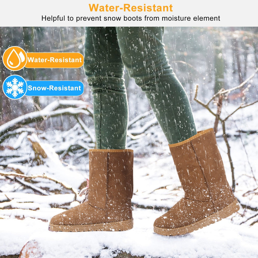 Snow Boots - Waterproof Faux Suede Mid-Calf with Warm Lining