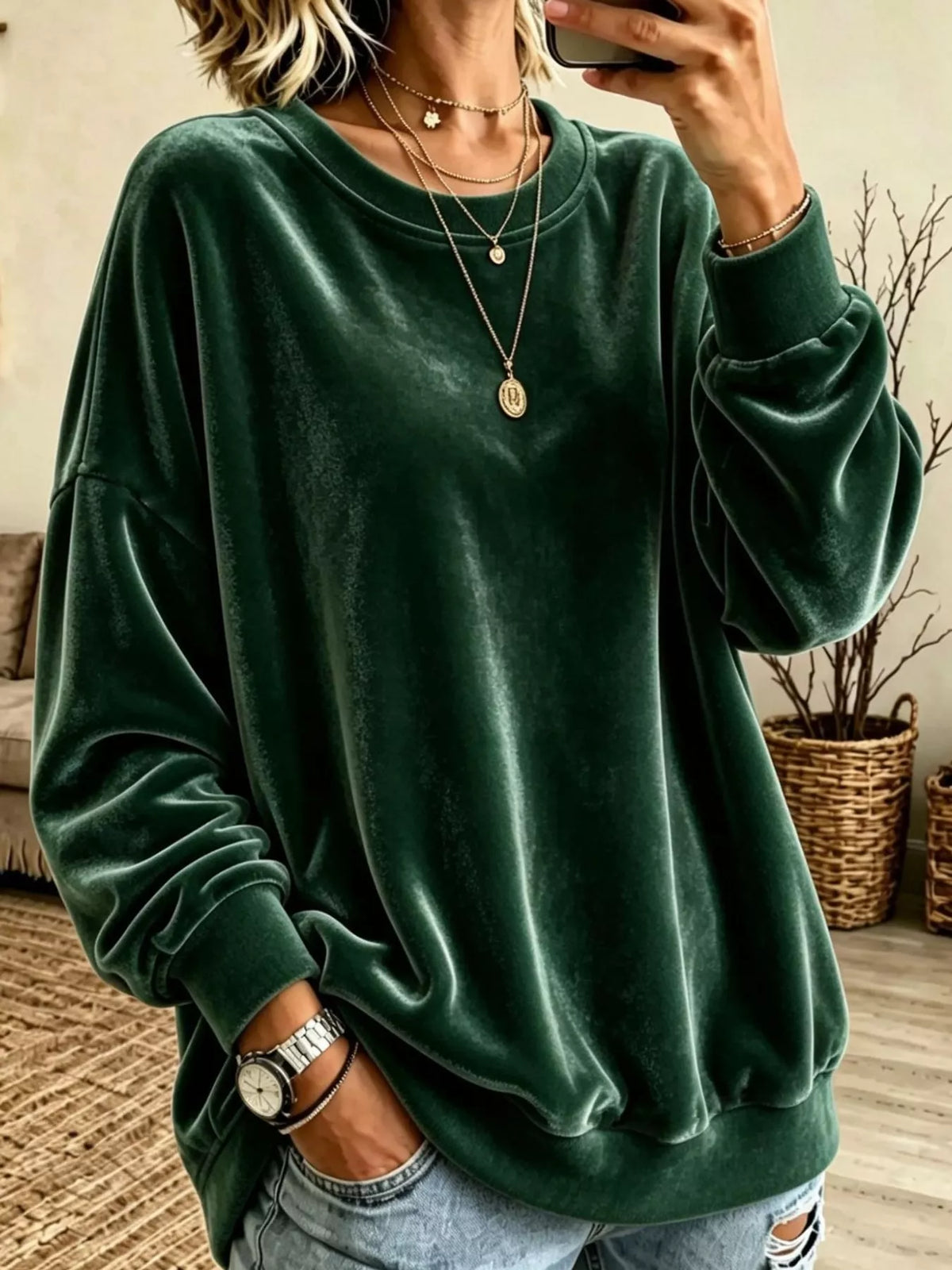 Full Size Crew Neck Drop Shoulder Sweatshirt Plus Size