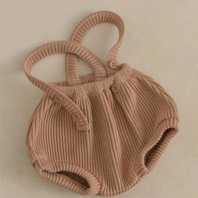 Baby Knitted Suspender Overalls, High-waisted Romper