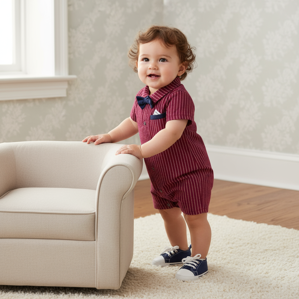 Baby Boy Striped Jumpsuit with Bow Tie