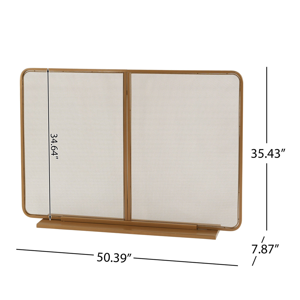 Gold Two‑Panel Freestanding Fireplace Screen with Iron Mesh - Gold
