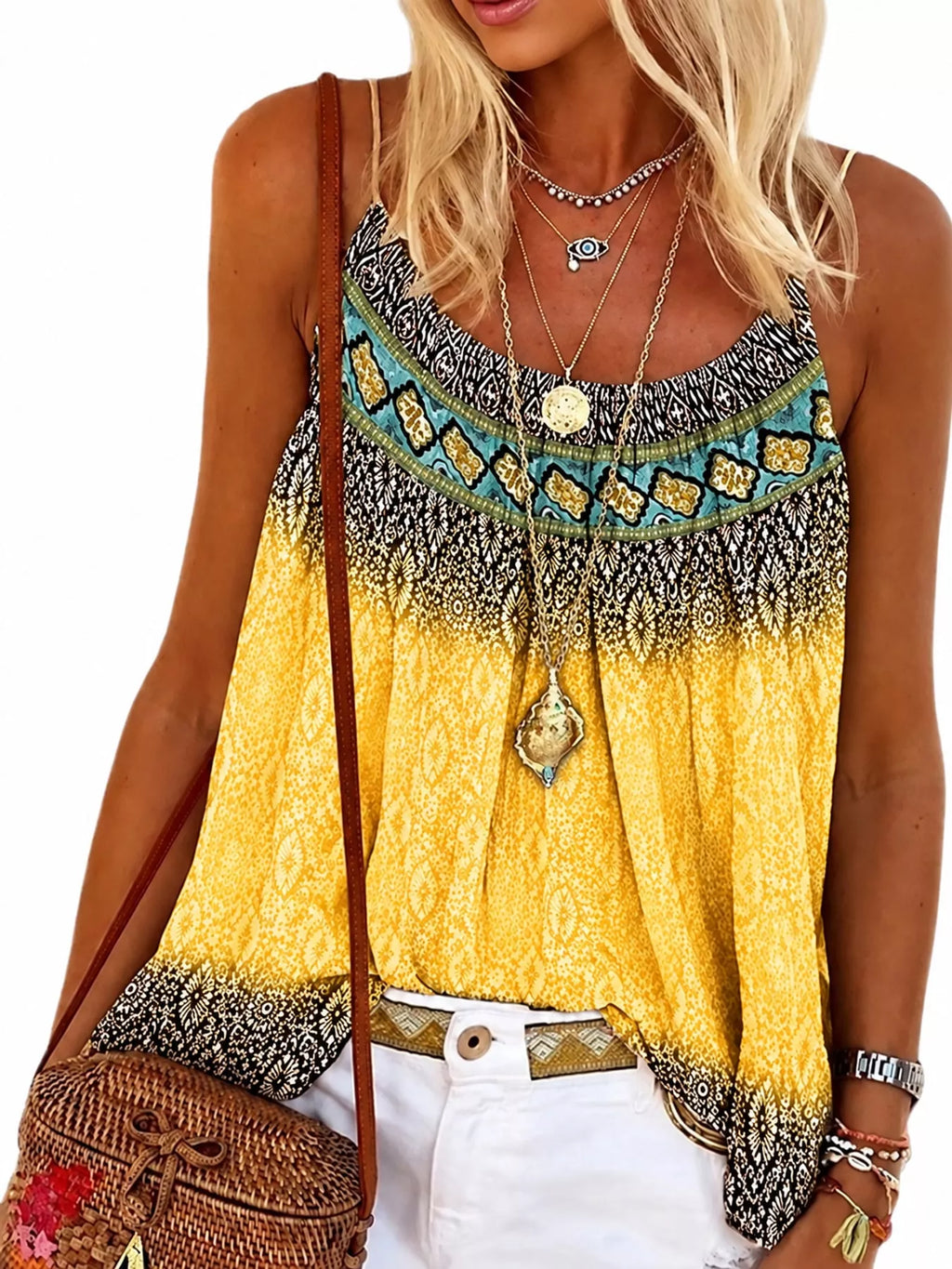 Full Size Printed Scoop Neck Cami Plus Size