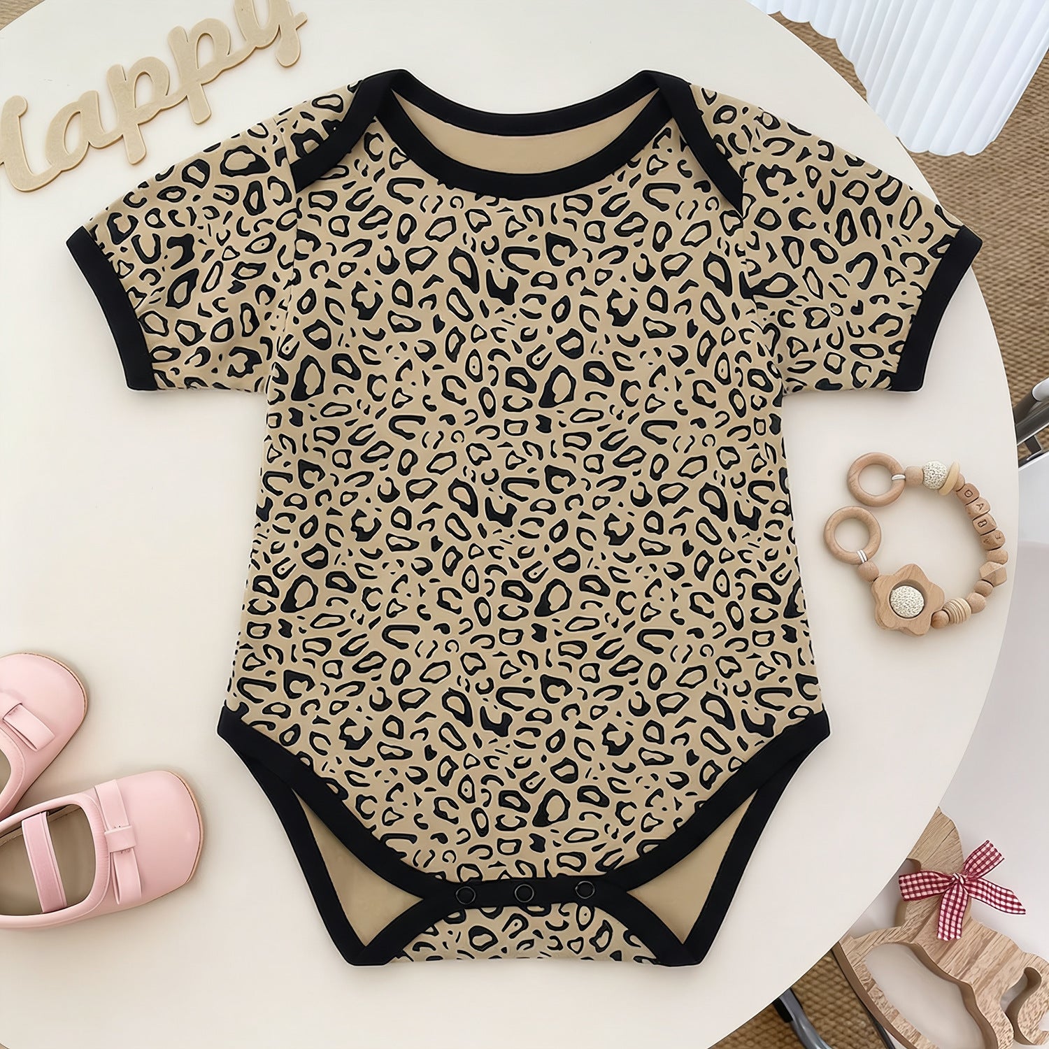 Leopard-Print Fashionable Short-Sleeve Jumpsuit
