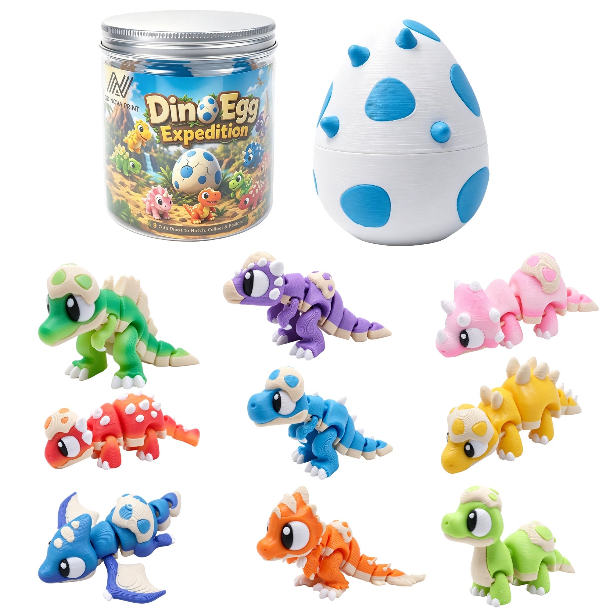 9PCS 3D Printed Dinosaur Figures  1 Dinosaur Egg Set