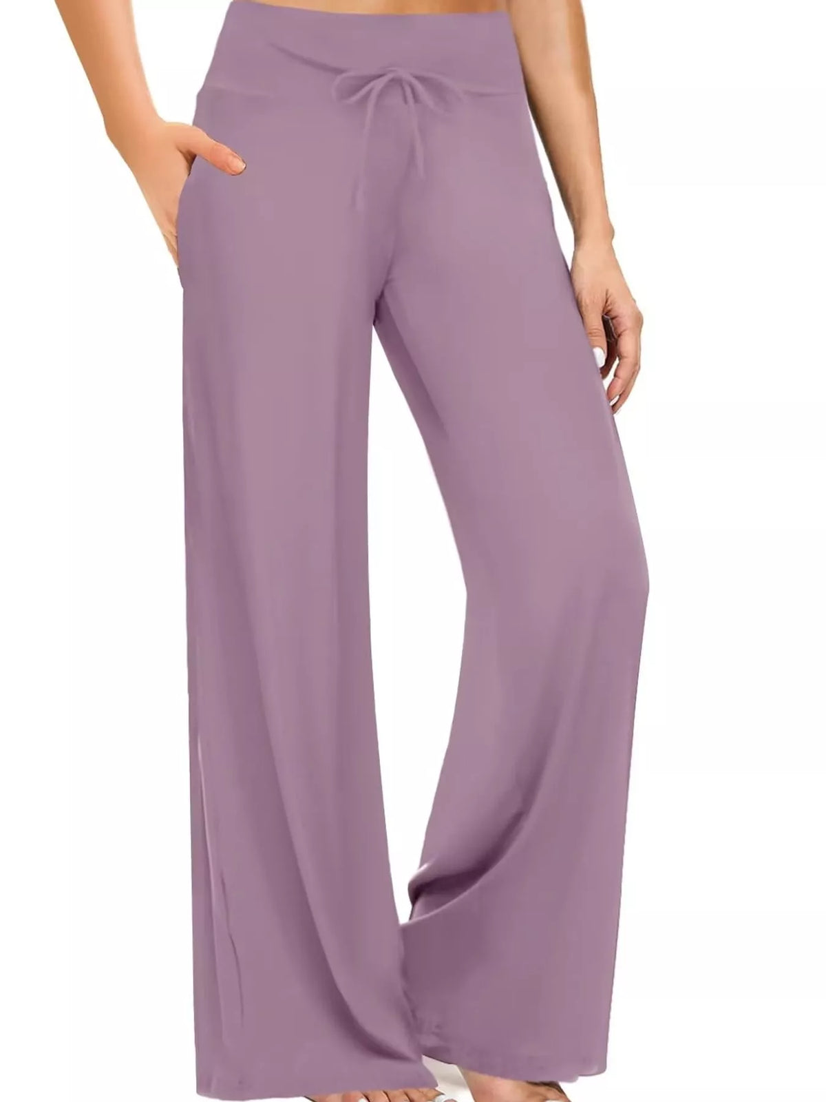 High-Waisted Wide-Leg Lounge Bottoms with Pockets