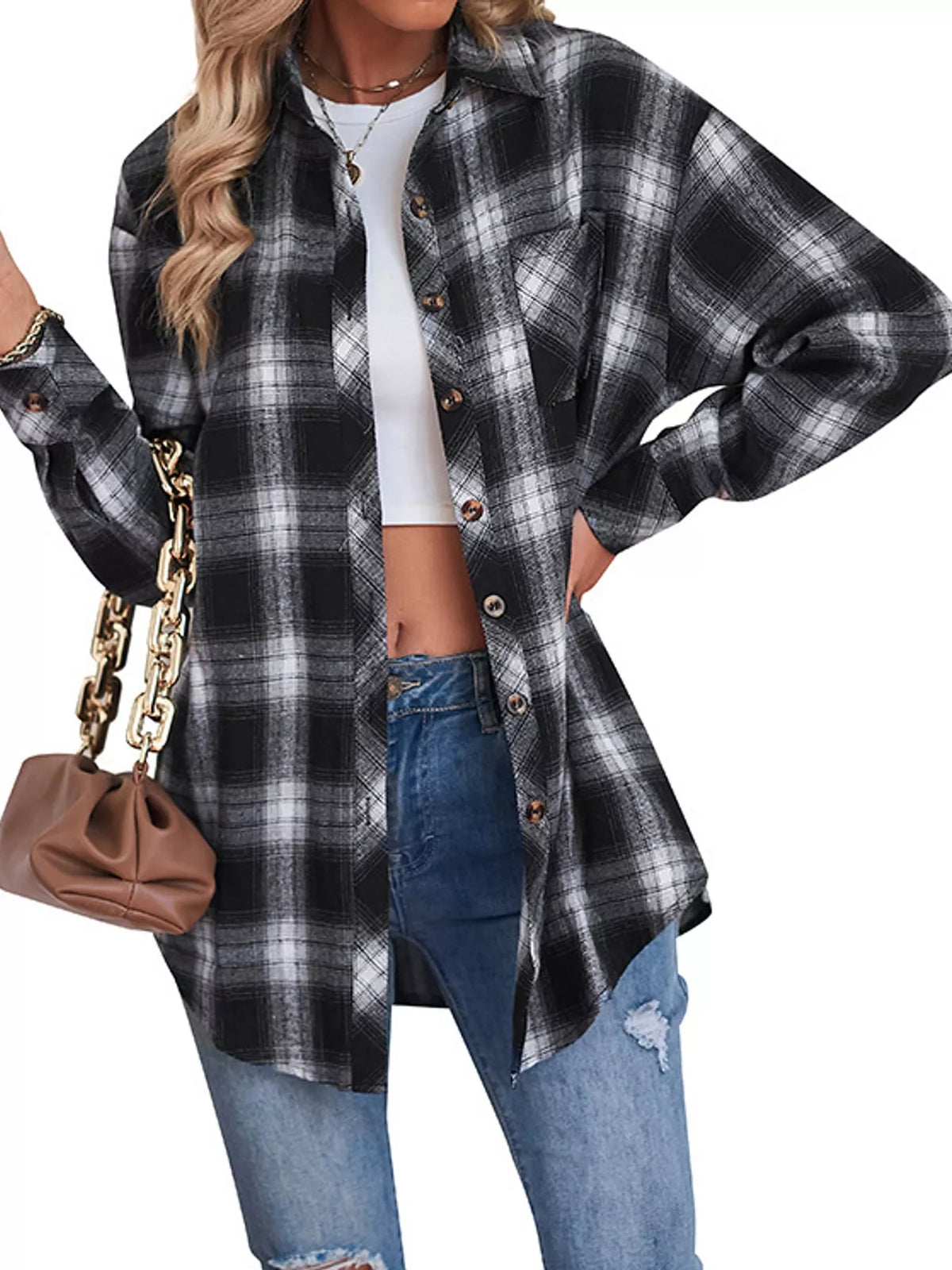 Plaid Button-Down Oversized Shirt