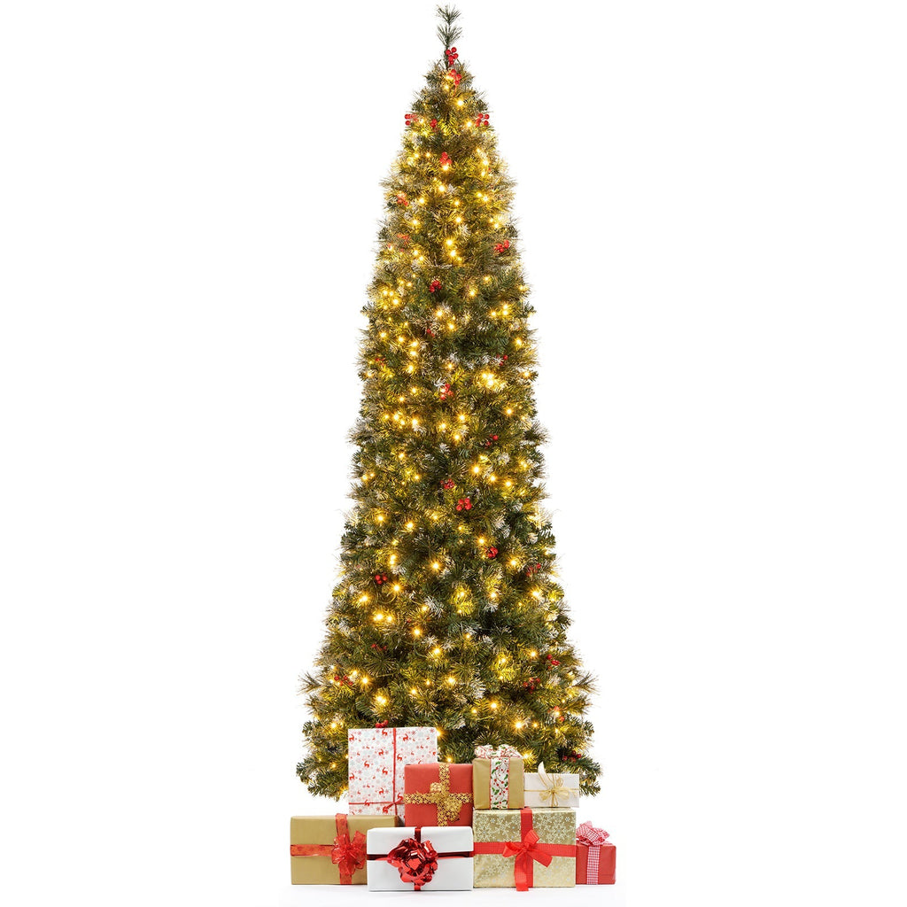 5/6/7/8/9 FT Pre-Lit Artificial Hinged Slim Pencil Christmas Tree