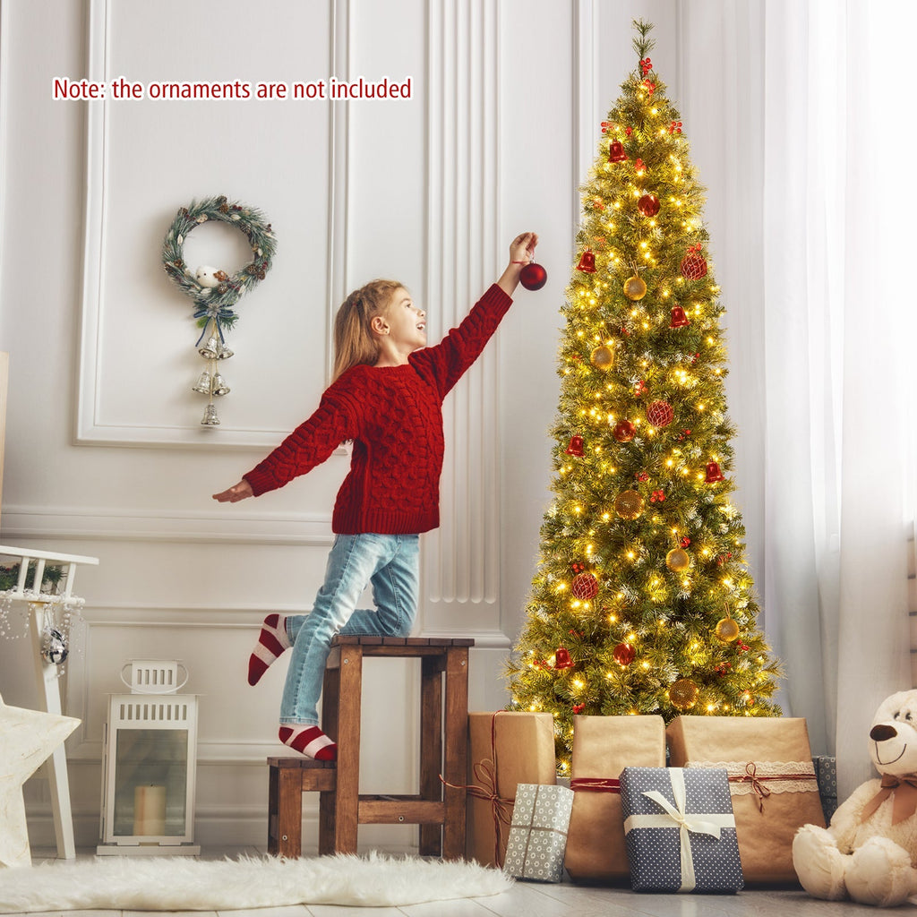 5/6/7/8/9 FT Pre-Lit Artificial Hinged Slim Pencil Christmas Tree