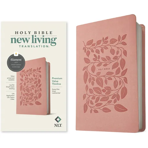 NLT Premium Value Thinline Bible, Filament Enabled (Leatherlike, Dusty Pink Vines) - Imitation Leather
