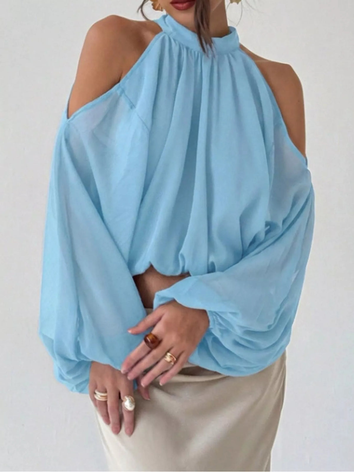 Cold-Shoulder Long Sleeve Blouse
