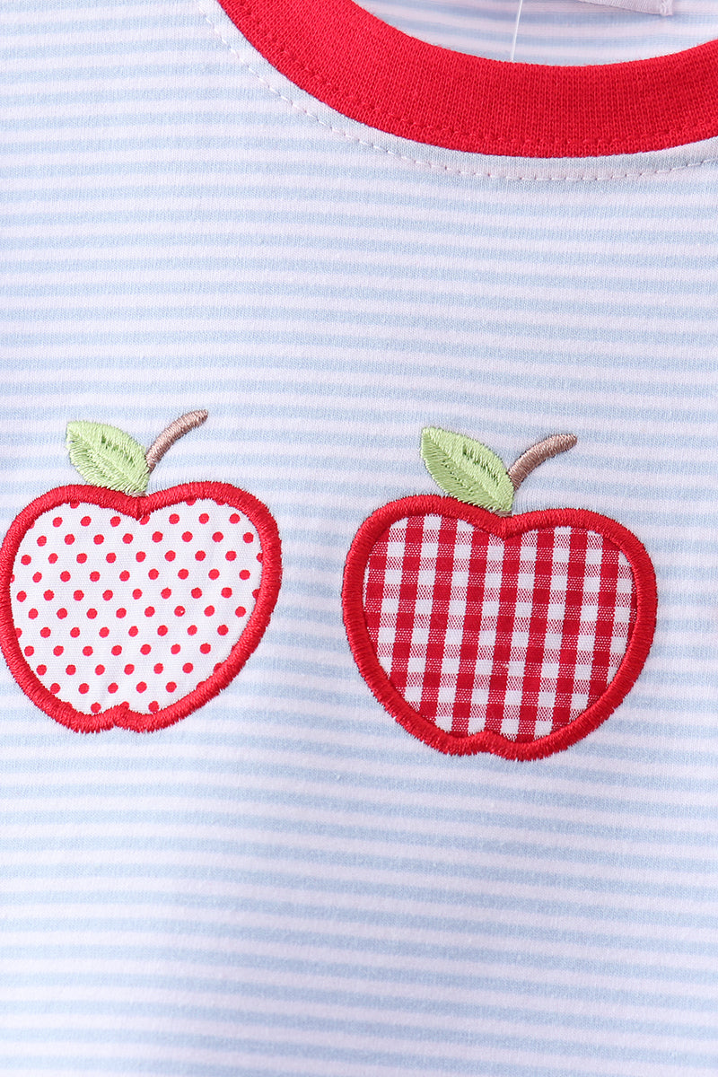 Red apple embroidery shorts set