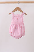 Pink stripe seersucker flamingo embroidery ruffle bubble