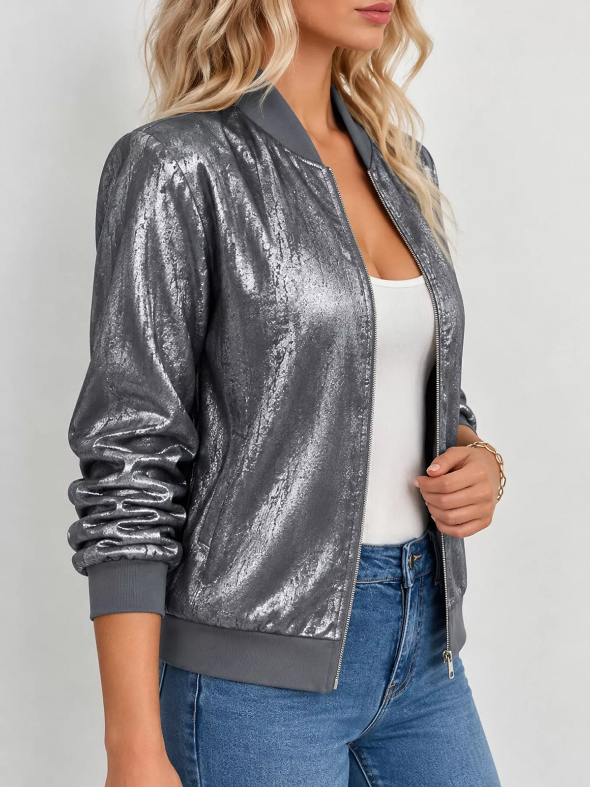 Full Size Zip Up Long Sleeve Jacket Plus Size