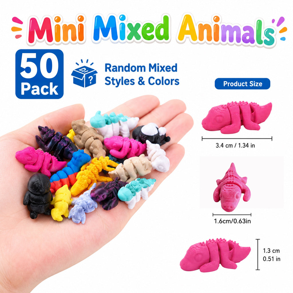 50 Pack 3D Printed Mixed Mini Animals, Random Assorted Tiny Animal Figures For Miniature Decor, Party Favors, DIY Crafts, Gift Fillers