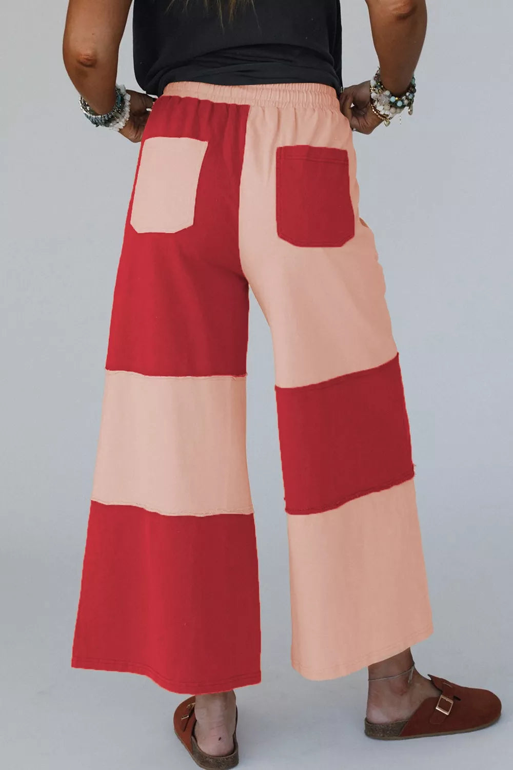 Color-Block Wide-Leg Drawstring Pants