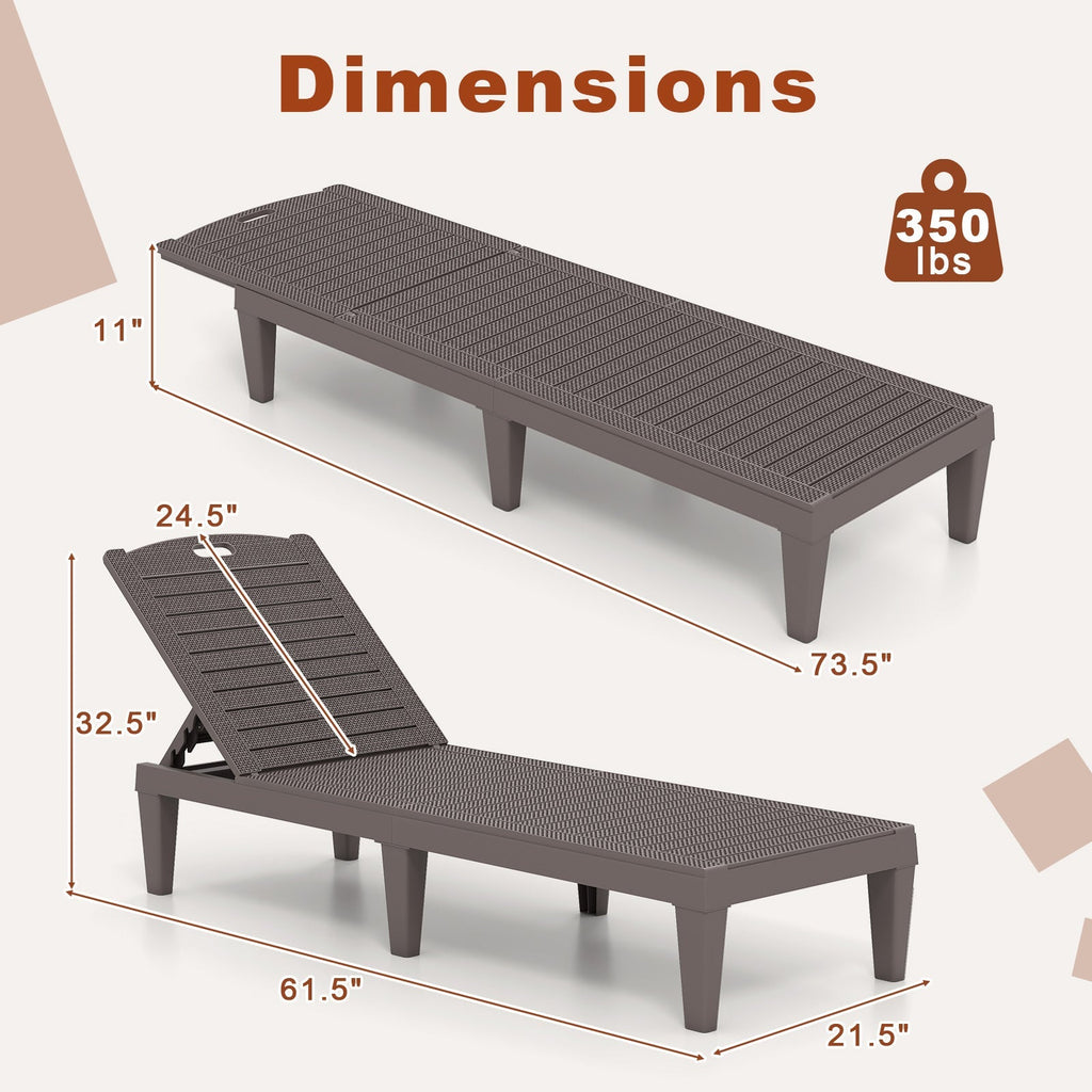 Outdoor PP Chaise Lounge Chairs Set of 2 with 4-Position Adjustable Backrests