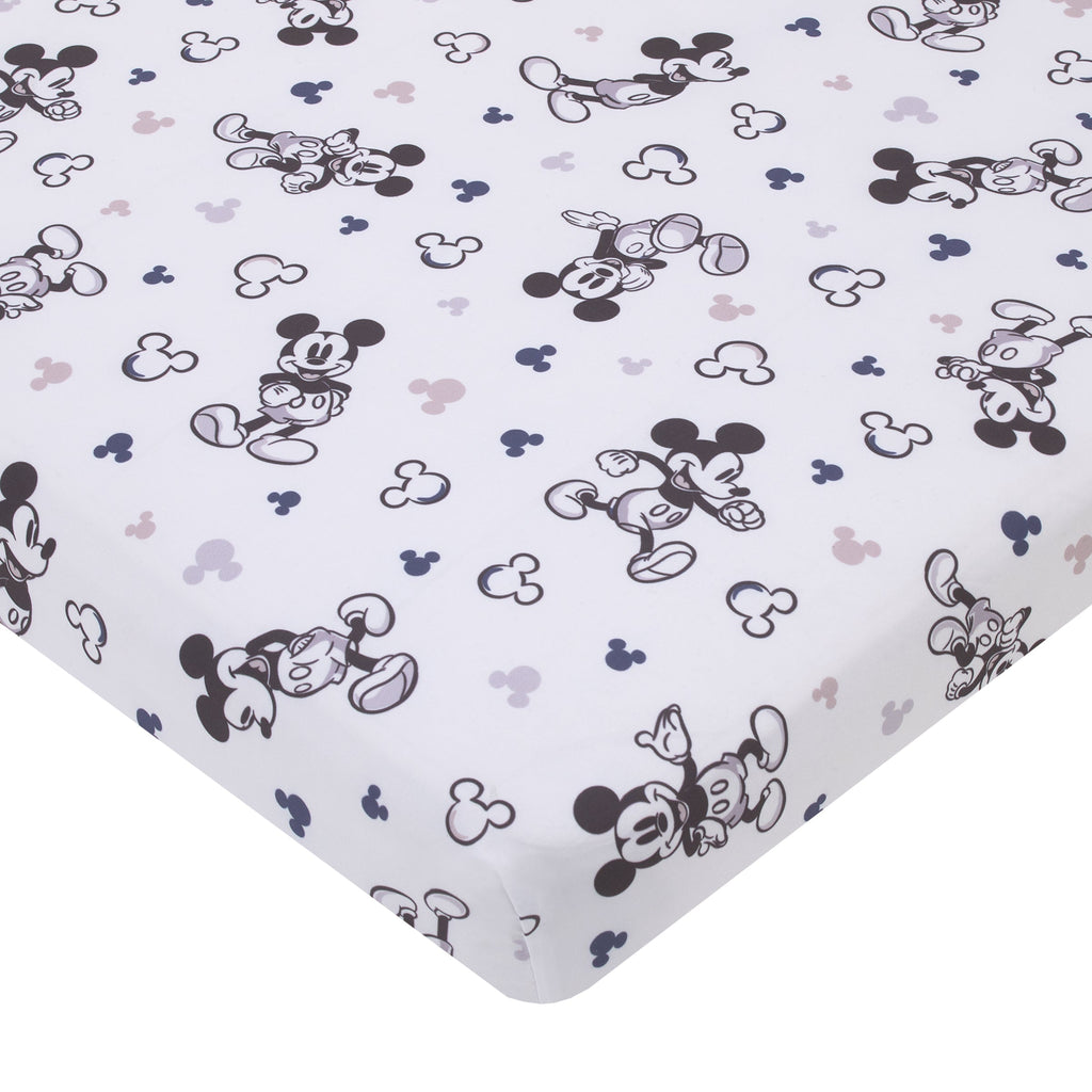 Disney Mickey Mouse Gray, Black, and White Super Soft Nursery Fitted Mini Crib Sheet