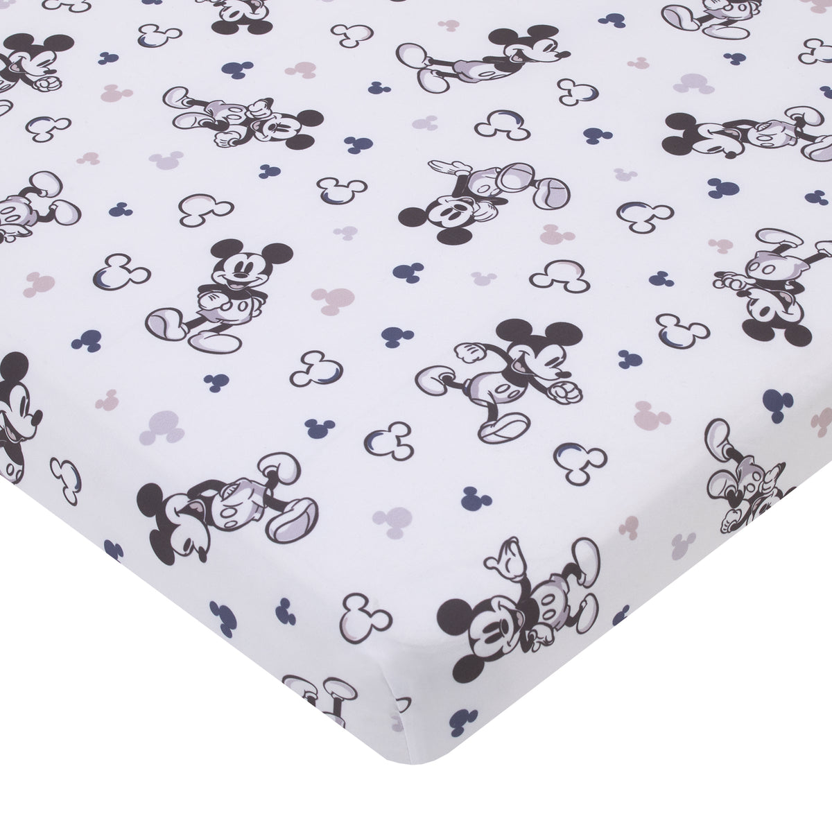 Disney Mickey Mouse Gray, Black, and White Super Soft Nursery Fitted Mini Crib Sheet
