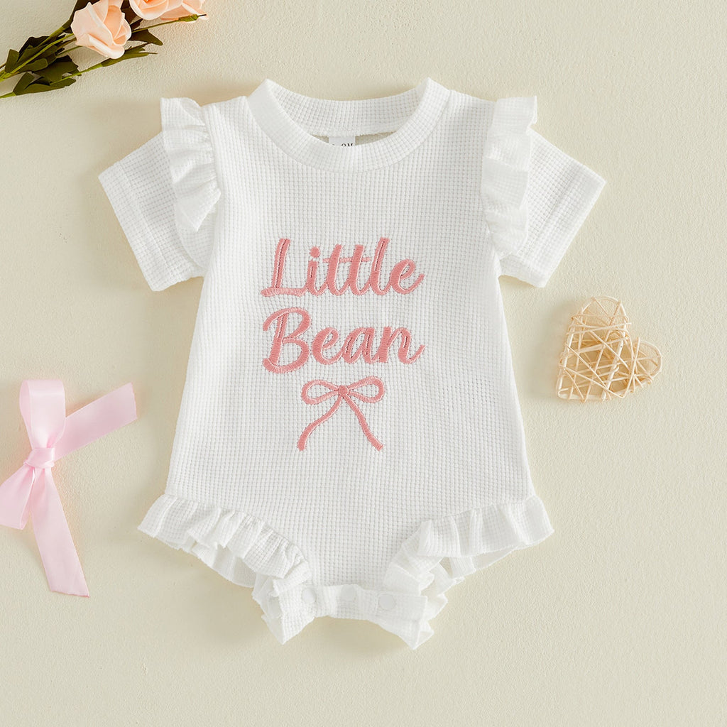 Girls' Letter-print Waffle-knit Romper