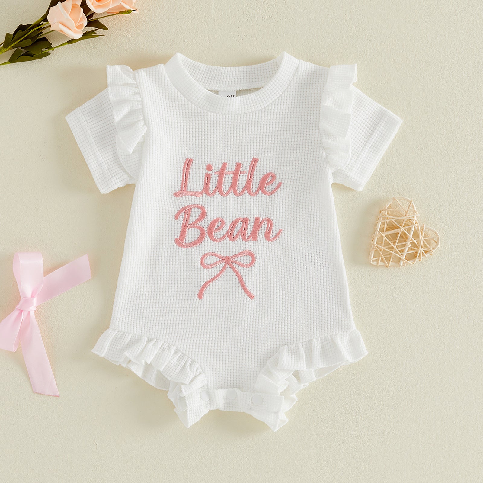 Girls' Letter-print Waffle-knit Romper