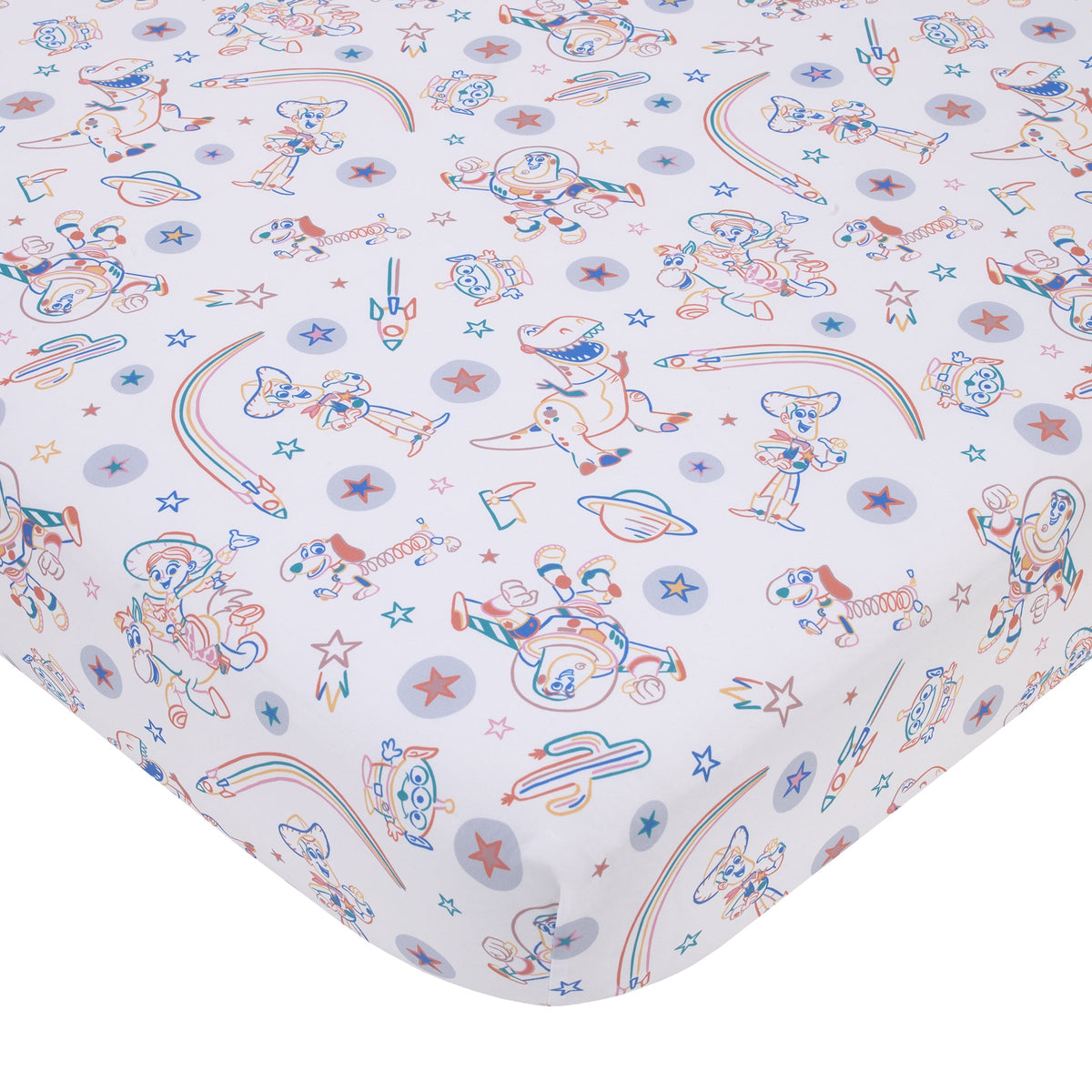 Disney Toy Story Blue, Orange, and White, Woody, Buzz, and Jessie Super Soft Nursery Fitted Crib Sheet