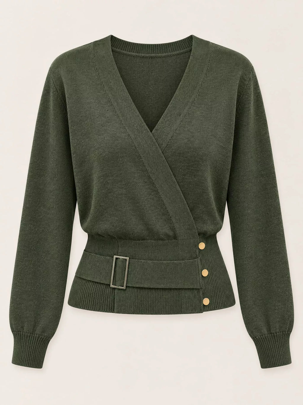 Surplice Elastic Waist Long Sleeve Knit Top